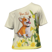 Personalised Wales Corgi and Daffodil Cross Shoulder Shirt Welsh Dog Lovers - Wonder Print Shop