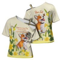 Personalised Wales Corgi and Daffodil Cross Shoulder Shirt Welsh Dog Lovers - Wonder Print Shop