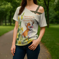 Personalised Wales Corgi and Daffodil Cross Shoulder Shirt Welsh Dog Lovers - Wonder Print Shop