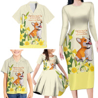 Personalised Wales Corgi and Daffodil Family Matching Long Sleeve Bodycon Dress and Hawaiian Shirt Welsh Dog Lovers - Wonder Print Shop