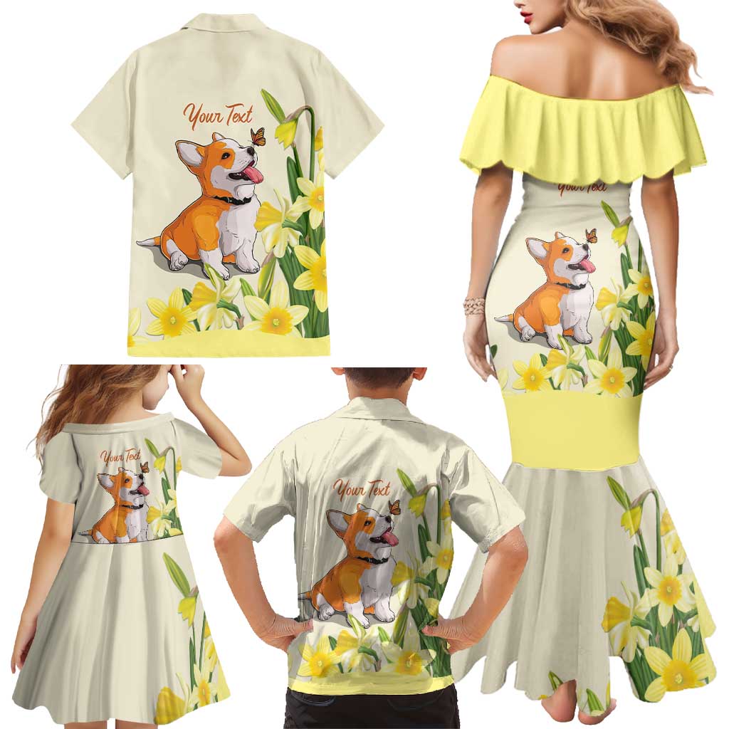 Personalised Wales Corgi and Daffodil Family Matching Mermaid Dress and Hawaiian Shirt Welsh Dog Lovers - Wonder Print Shop