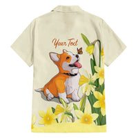 Personalised Wales Corgi and Daffodil Family Matching Off The Shoulder Long Sleeve Dress and Hawaiian Shirt Welsh Dog Lovers - Wonder Print Shop