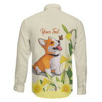 Personalised Wales Corgi and Daffodil Family Matching Off The Shoulder Long Sleeve Dress and Hawaiian Shirt Welsh Dog Lovers - Wonder Print Shop