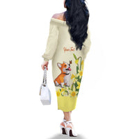 Personalised Wales Corgi and Daffodil Family Matching Off The Shoulder Long Sleeve Dress and Hawaiian Shirt Welsh Dog Lovers - Wonder Print Shop