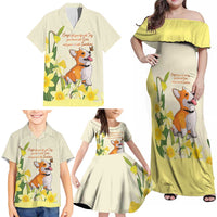 Personalised Wales Corgi and Daffodil Family Matching Off Shoulder Maxi Dress and Hawaiian Shirt Welsh Dog Lovers - Wonder Print Shop