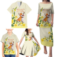 Personalised Wales Corgi and Daffodil Family Matching Puletasi and Hawaiian Shirt Welsh Dog Lovers - Wonder Print Shop