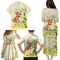 Personalised Wales Corgi and Daffodil Family Matching Puletasi and Hawaiian Shirt Welsh Dog Lovers - Wonder Print Shop
