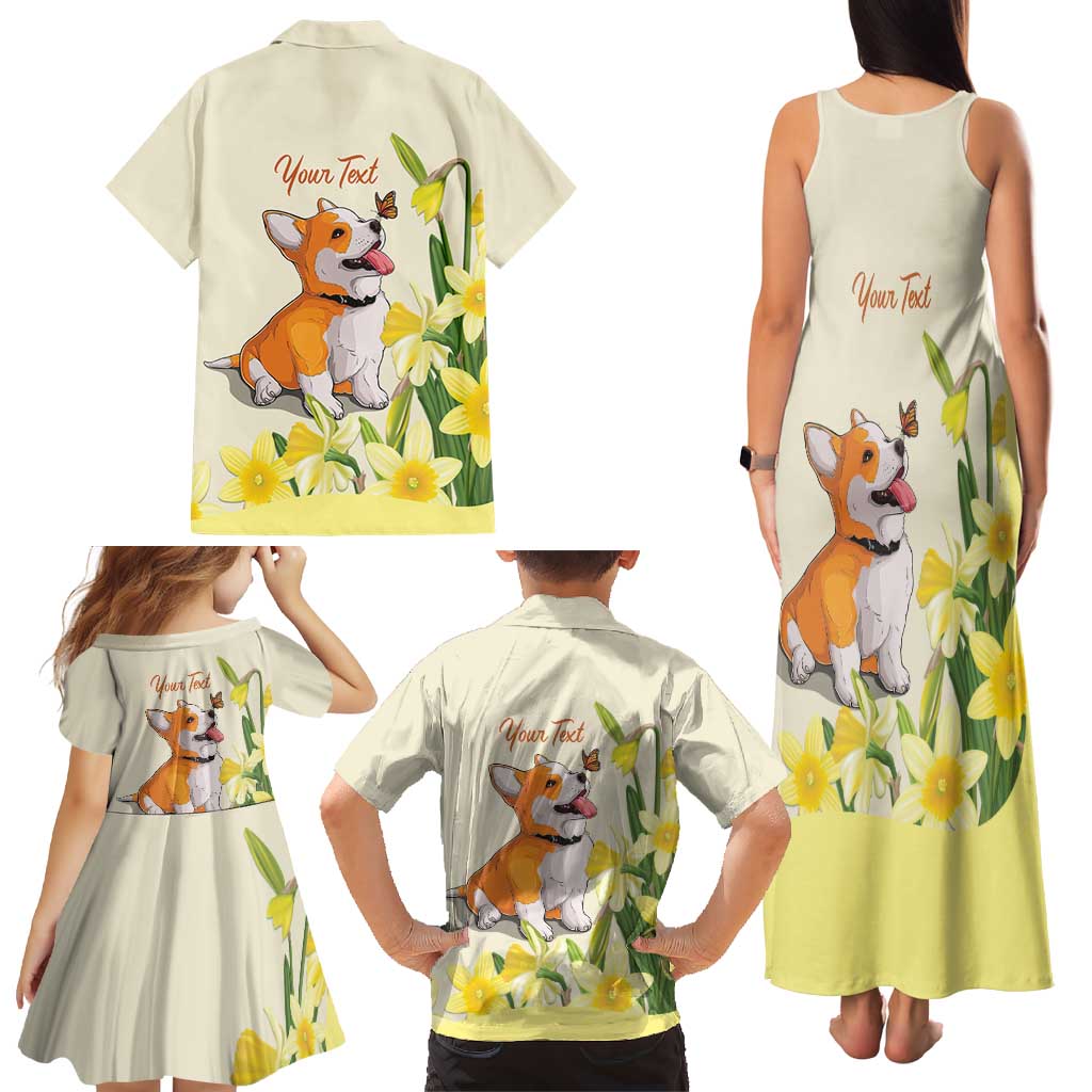 Personalised Wales Corgi and Daffodil Family Matching Tank Maxi Dress and Hawaiian Shirt Welsh Dog Lovers - Wonder Print Shop