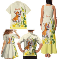 Personalised Wales Corgi and Daffodil Family Matching Tank Maxi Dress and Hawaiian Shirt Welsh Dog Lovers - Wonder Print Shop