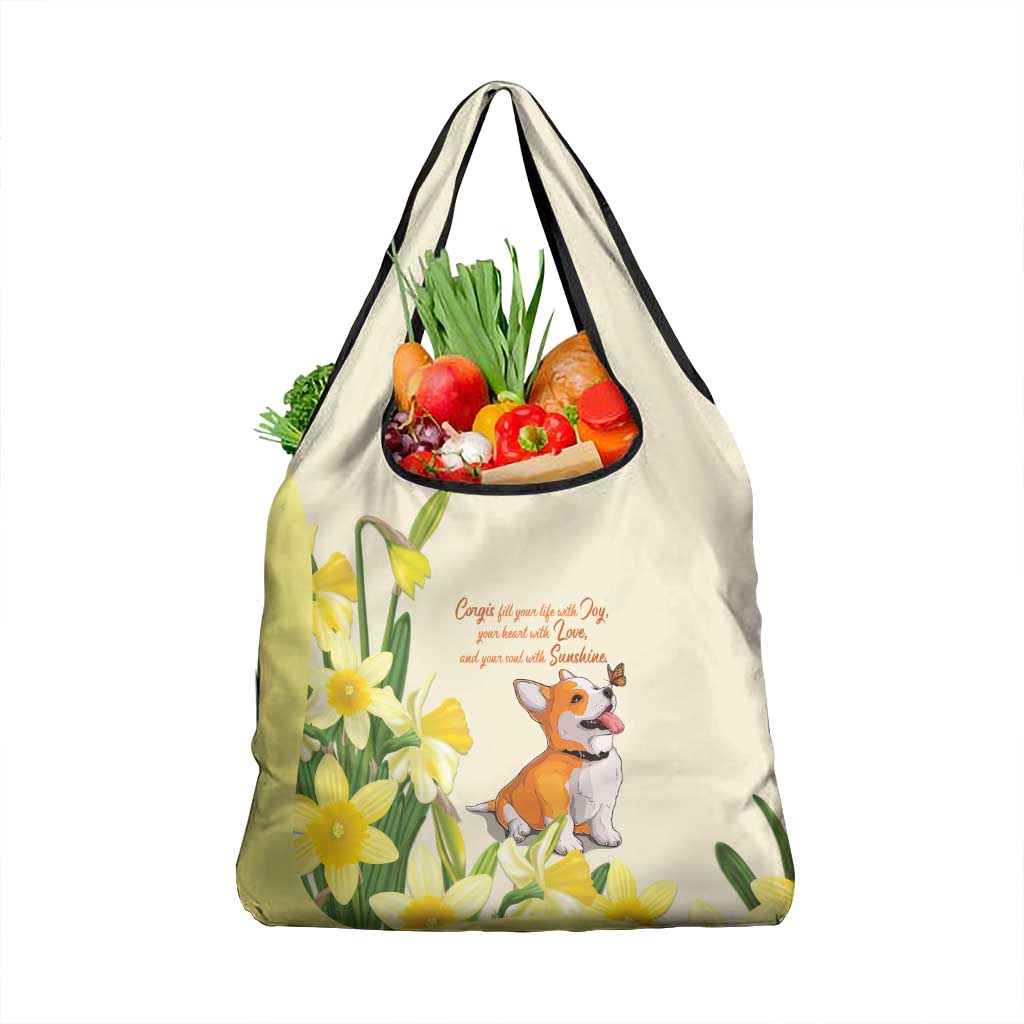 Wales Corgi and Daffodil Grocery Bag Welsh Dog Lovers - Wonder Print Shop