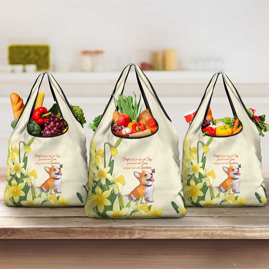 Wales Corgi and Daffodil Grocery Bag Welsh Dog Lovers - Wonder Print Shop