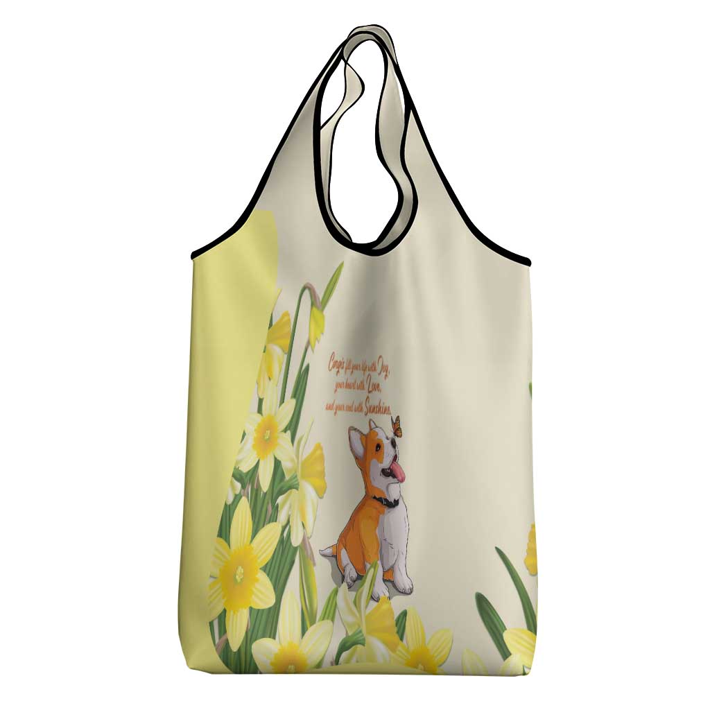 Wales Corgi and Daffodil Grocery Bag Welsh Dog Lovers - Wonder Print Shop
