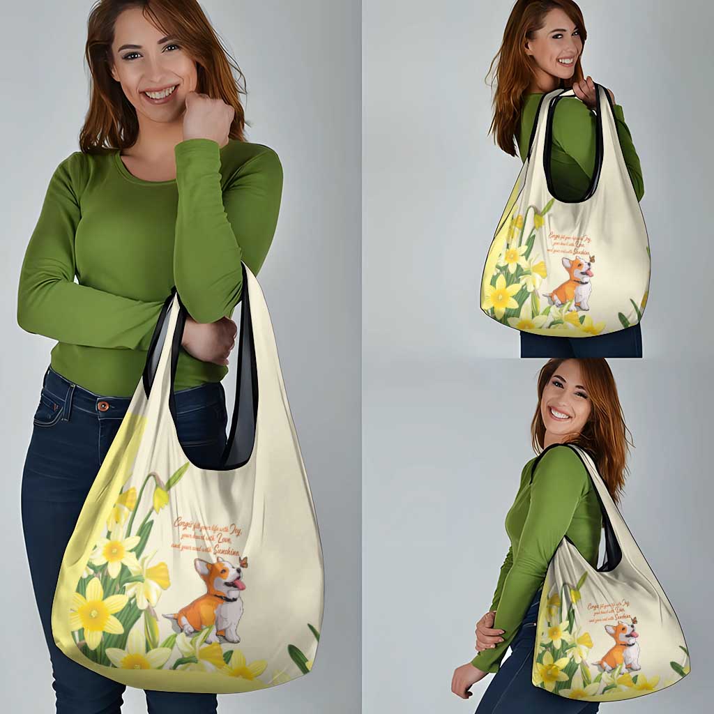 Wales Corgi and Daffodil Grocery Bag Welsh Dog Lovers - Wonder Print Shop