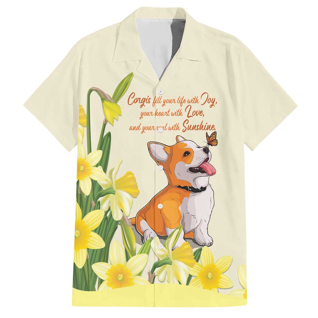 Personalised Wales Corgi and Daffodil Hawaiian Shirt Welsh Dog Lovers - Wonder Print Shop