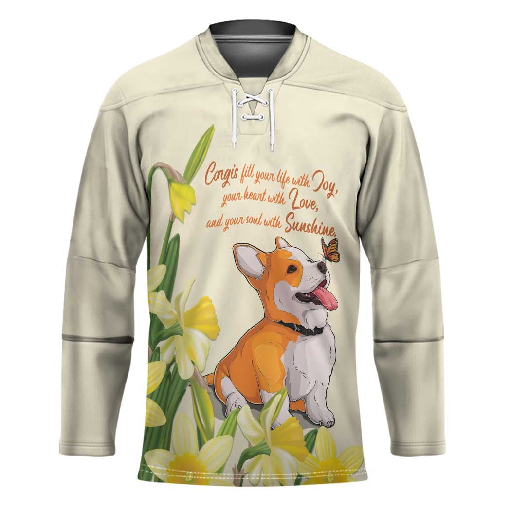 Personalised Wales Corgi and Daffodil Hockey Jersey Welsh Dog Lovers - Wonder Print Shop