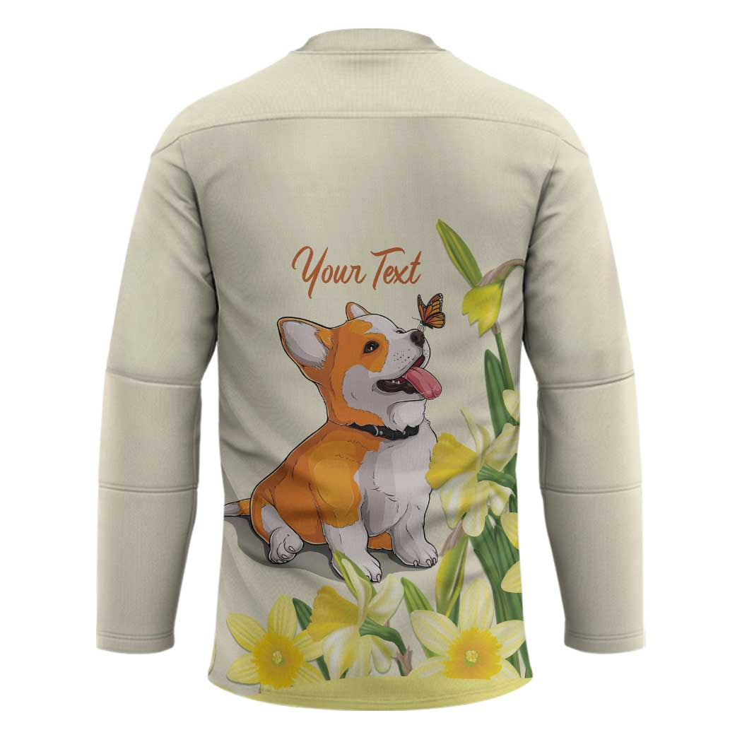 Personalised Wales Corgi and Daffodil Hockey Jersey Welsh Dog Lovers - Wonder Print Shop