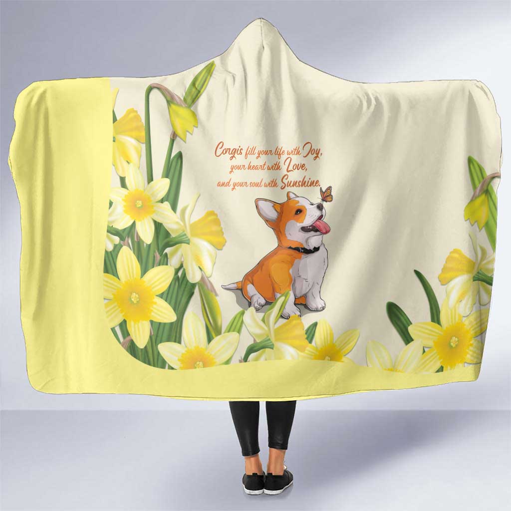 Wales Corgi and Daffodil Hooded Blanket Welsh Dog Lovers - Wonder Print Shop