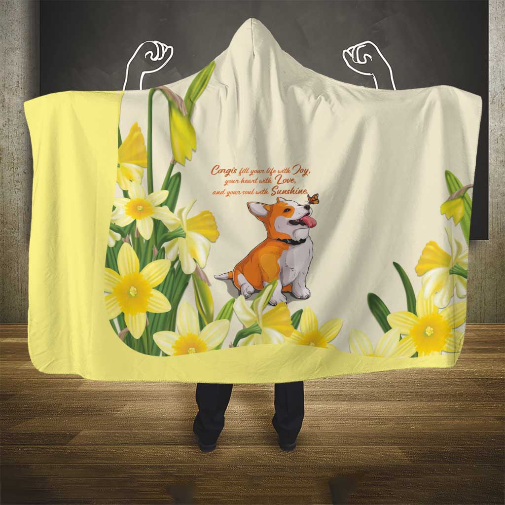 Wales Corgi and Daffodil Hooded Blanket Welsh Dog Lovers - Wonder Print Shop