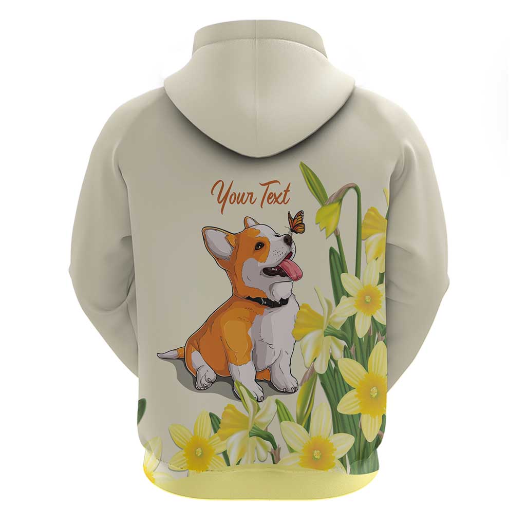 Personalised Wales Corgi and Daffodil Hoodie Welsh Dog Lovers - Wonder Print Shop