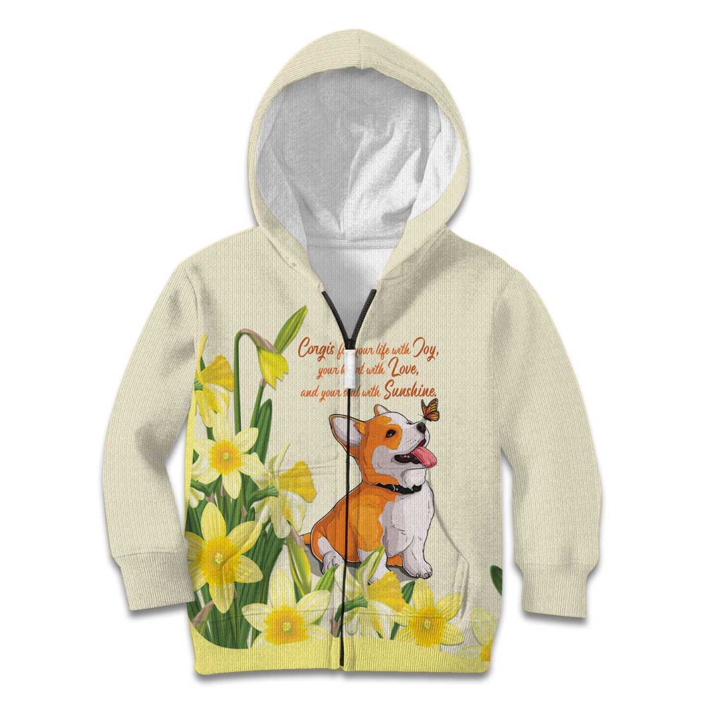 Personalised Wales Corgi and Daffodil Kid Hoodie Welsh Dog Lovers - Wonder Print Shop