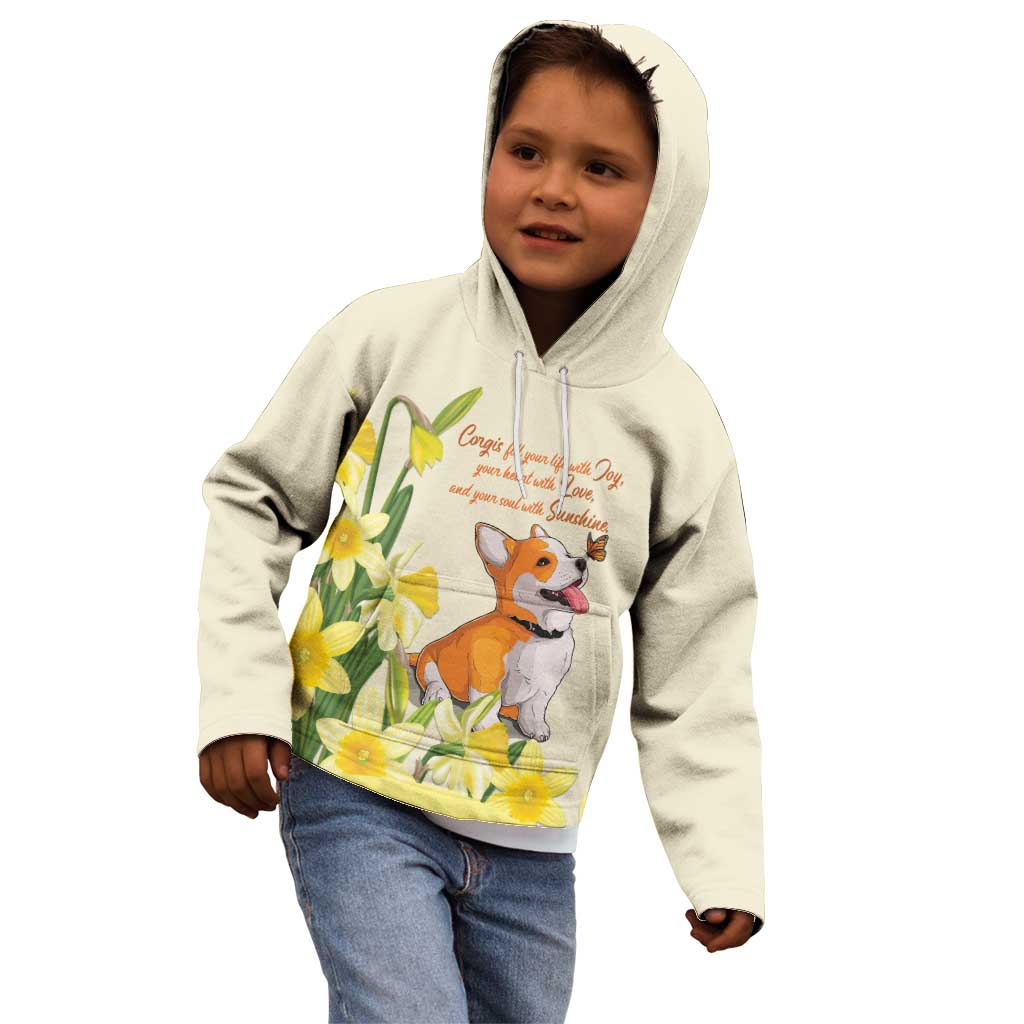 Personalised Wales Corgi and Daffodil Kid Hoodie Welsh Dog Lovers - Wonder Print Shop