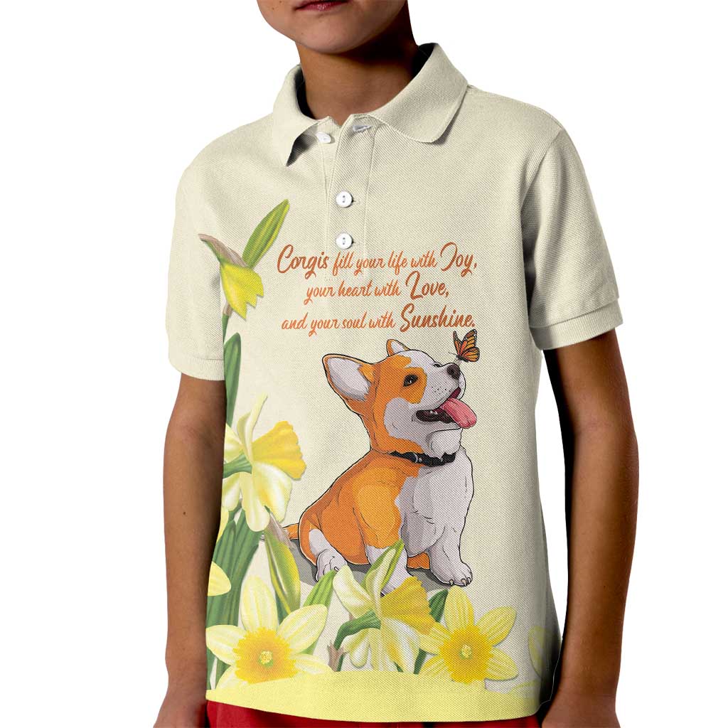 Personalised Wales Corgi and Daffodil Kid Polo Shirt Welsh Dog Lovers - Wonder Print Shop