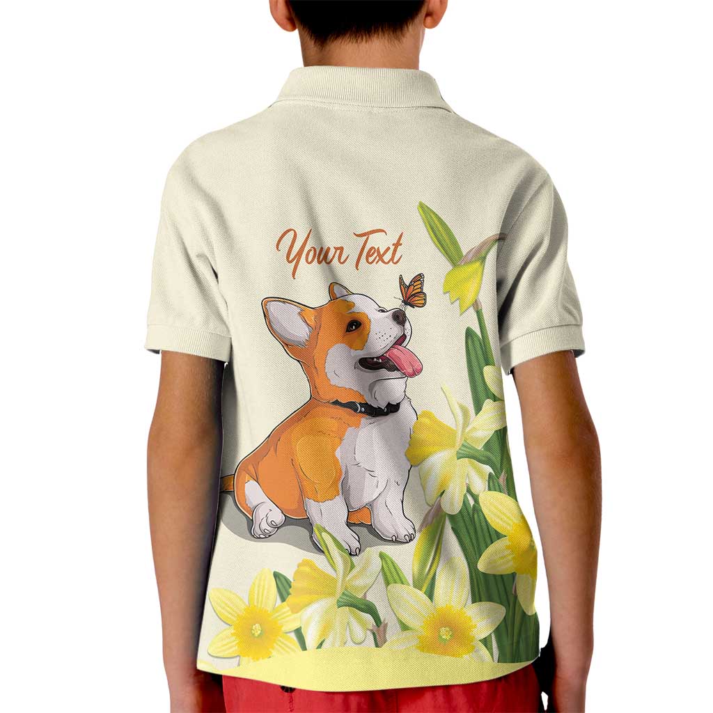Personalised Wales Corgi and Daffodil Kid Polo Shirt Welsh Dog Lovers - Wonder Print Shop