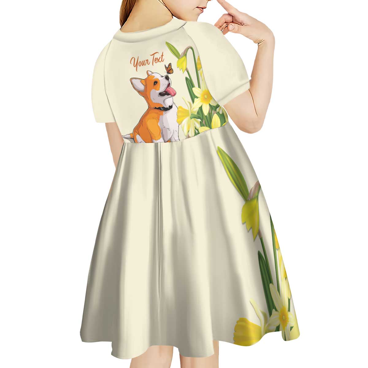 Personalised Wales Corgi and Daffodil Kid Short Sleeve Dress Welsh Dog Lovers - Wonder Print Shop