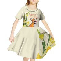 Personalised Wales Corgi and Daffodil Kid Short Sleeve Dress Welsh Dog Lovers - Wonder Print Shop