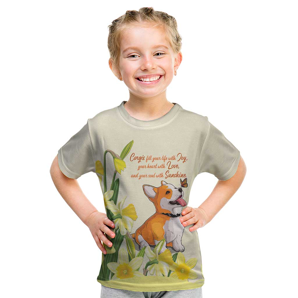 Personalised Wales Corgi and Daffodil Kid T Shirt Welsh Dog Lovers - Wonder Print Shop