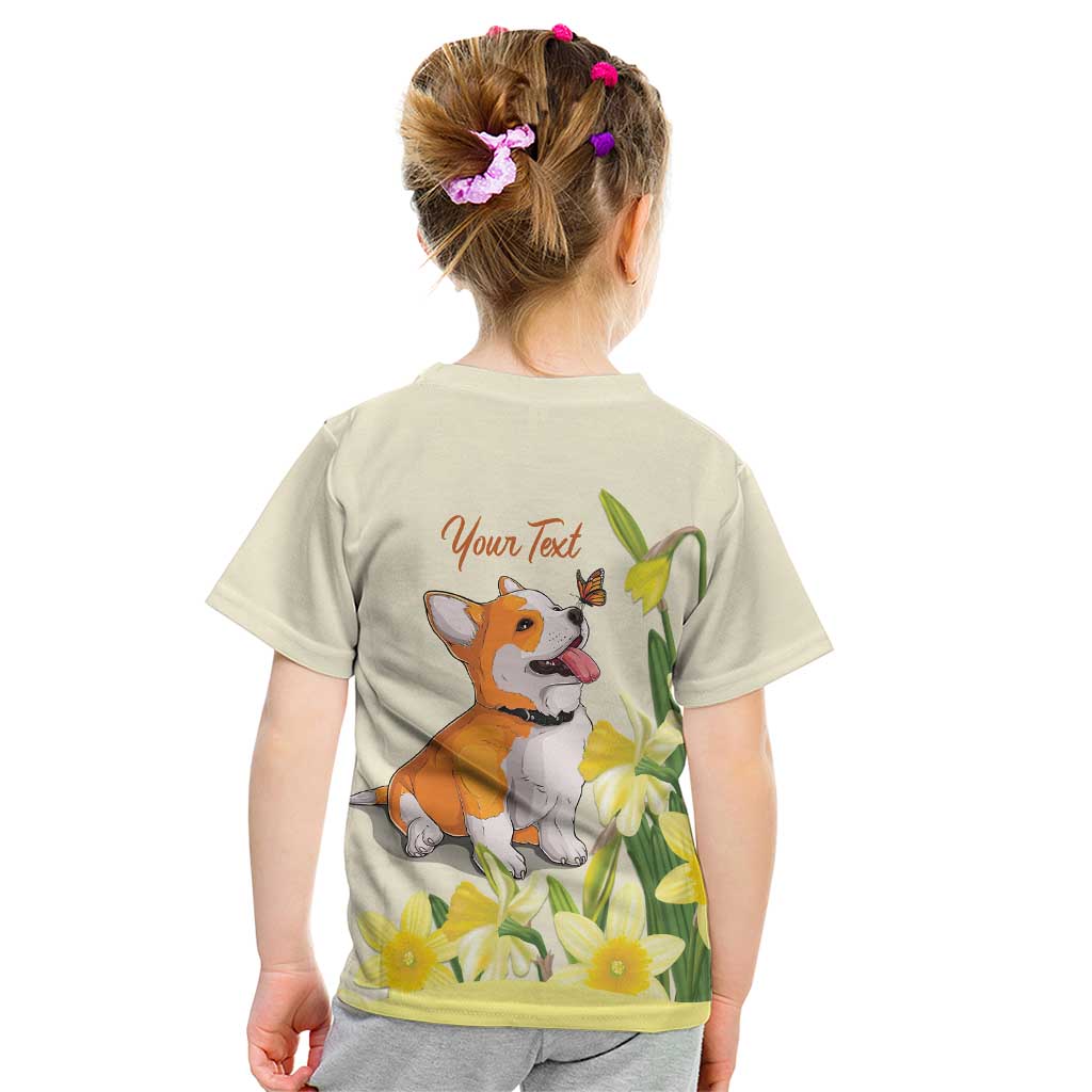Personalised Wales Corgi and Daffodil Kid T Shirt Welsh Dog Lovers - Wonder Print Shop
