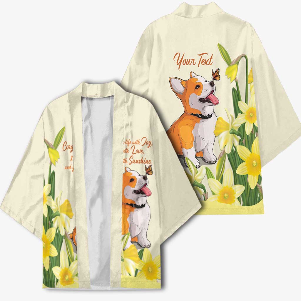 Personalised Wales Corgi and Daffodil Kimono Welsh Dog Lovers - Wonder Print Shop