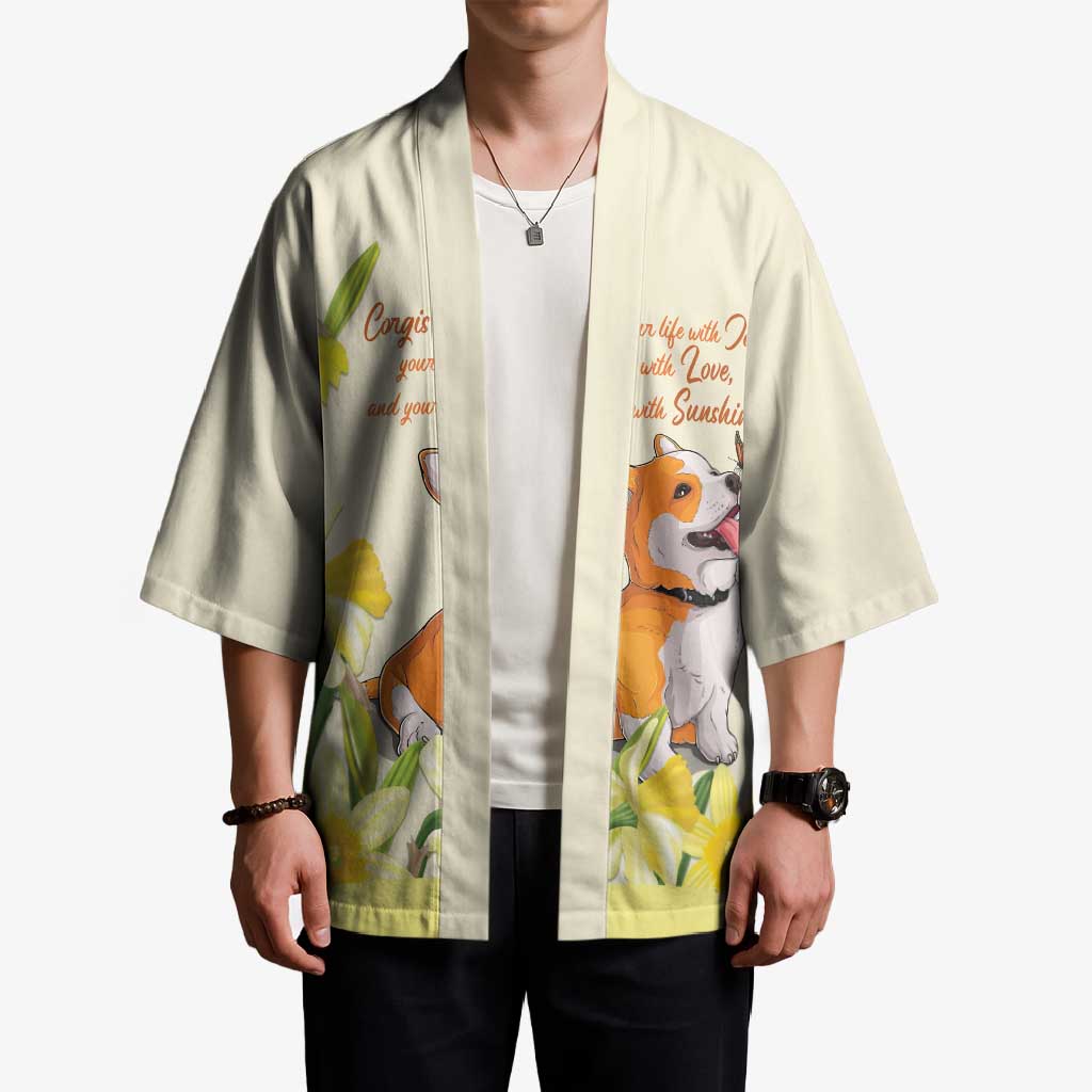 Personalised Wales Corgi and Daffodil Kimono Welsh Dog Lovers - Wonder Print Shop
