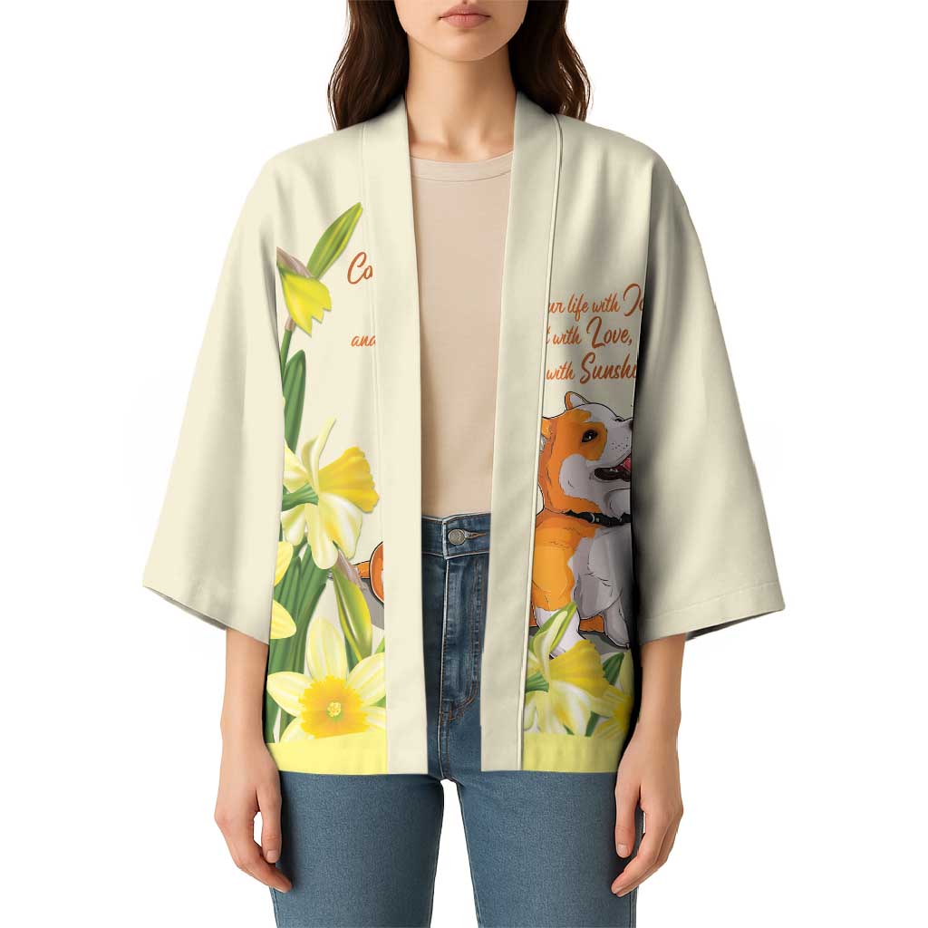 Personalised Wales Corgi and Daffodil Kimono Welsh Dog Lovers - Wonder Print Shop