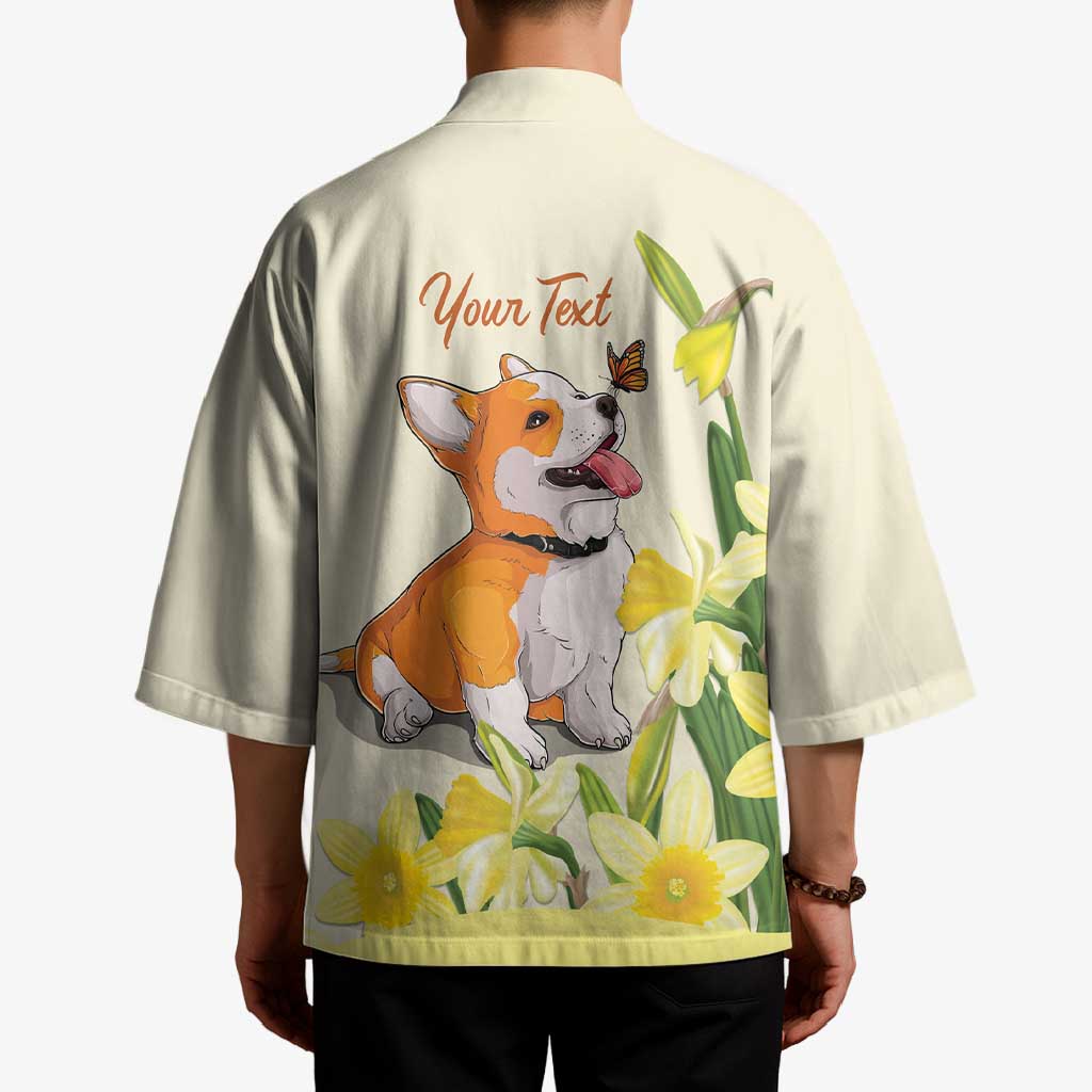 Personalised Wales Corgi and Daffodil Kimono Welsh Dog Lovers - Wonder Print Shop