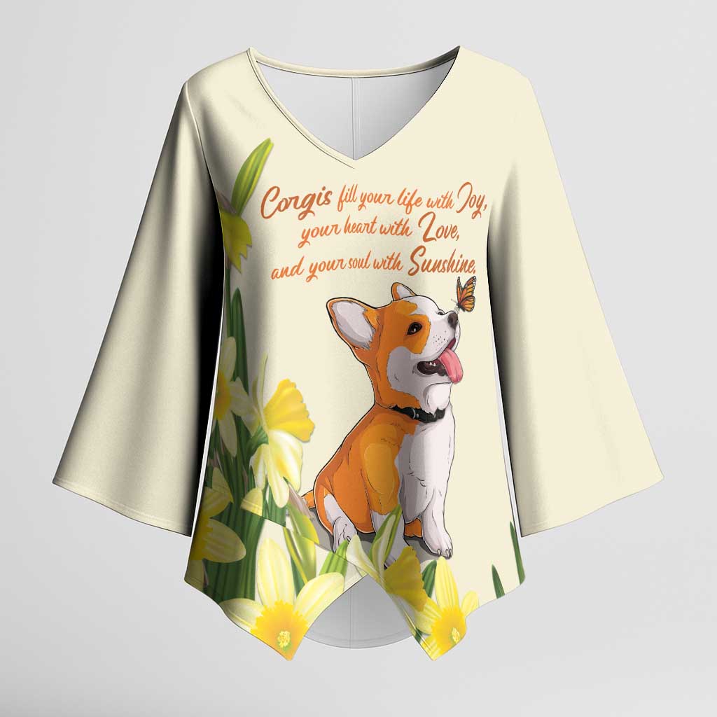 Personalised Wales Corgi and Daffodil Kimono Sleeve Blouse Welsh Dog Lovers - Wonder Print Shop