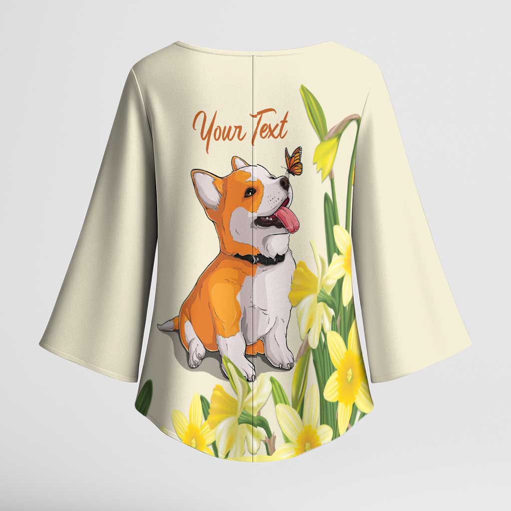 Personalised Wales Corgi and Daffodil Kimono Sleeve Blouse Welsh Dog Lovers - Wonder Print Shop