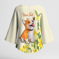 Personalised Wales Corgi and Daffodil Kimono Sleeve Blouse Welsh Dog Lovers - Wonder Print Shop
