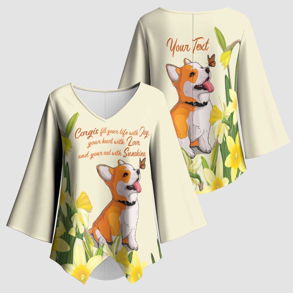 Personalised Wales Corgi and Daffodil Kimono Sleeve Blouse Welsh Dog Lovers - Wonder Print Shop