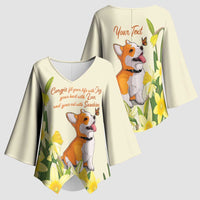 Personalised Wales Corgi and Daffodil Kimono Sleeve Blouse Welsh Dog Lovers - Wonder Print Shop