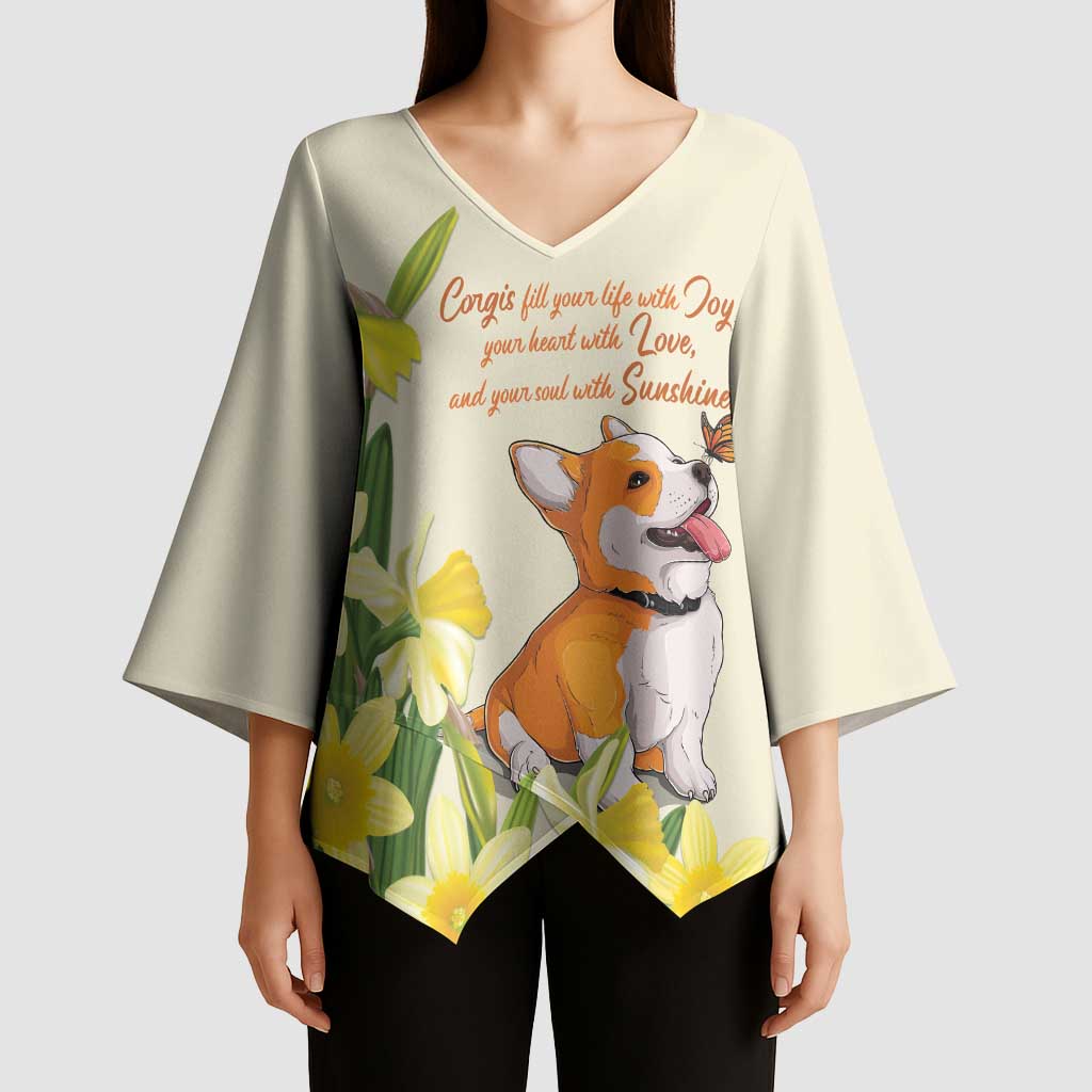 Personalised Wales Corgi and Daffodil Kimono Sleeve Blouse Welsh Dog Lovers - Wonder Print Shop