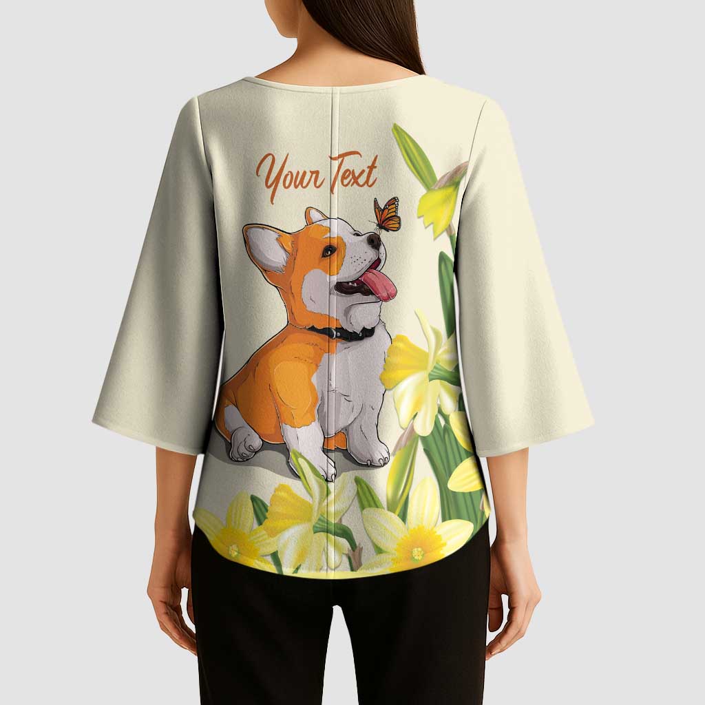 Personalised Wales Corgi and Daffodil Kimono Sleeve Blouse Welsh Dog Lovers - Wonder Print Shop