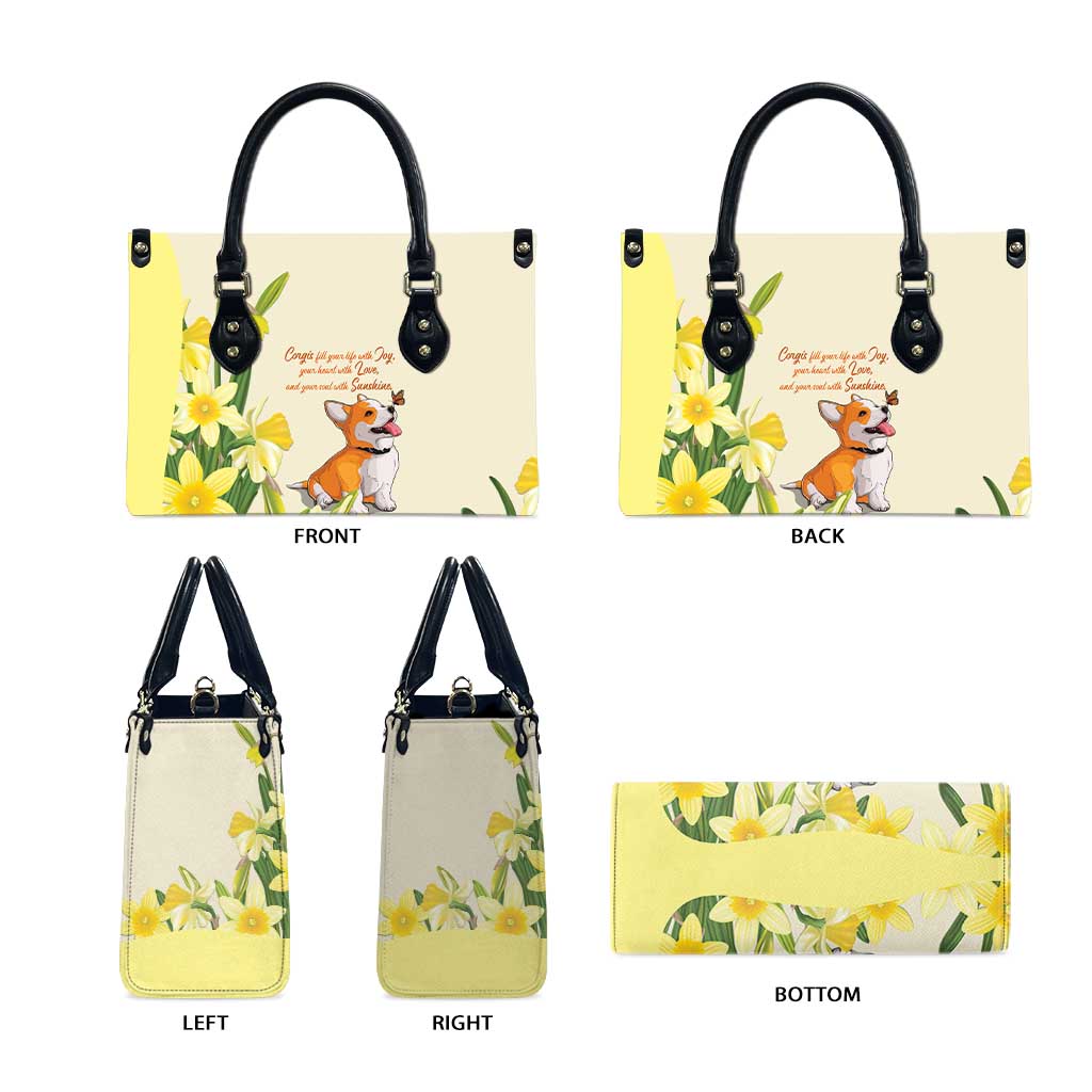 Wales Corgi and Daffodil Leather Bag Welsh Dog Lovers - Wonder Print Shop