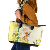 Wales Corgi and Daffodil Leather Tote Bag Welsh Dog Lovers - Wonder Print Shop