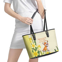 Wales Corgi and Daffodil Leather Tote Bag Welsh Dog Lovers - Wonder Print Shop