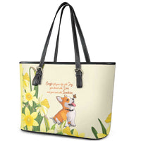 Wales Corgi and Daffodil Leather Tote Bag Welsh Dog Lovers - Wonder Print Shop