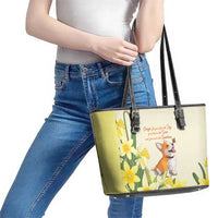 Wales Corgi and Daffodil Leather Tote Bag Welsh Dog Lovers - Wonder Print Shop