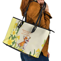 Wales Corgi and Daffodil Leather Tote Bag Welsh Dog Lovers - Wonder Print Shop