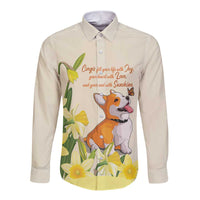 Personalised Wales Corgi and Daffodil Long Sleeve Button Shirt Welsh Dog Lovers - Wonder Print Shop