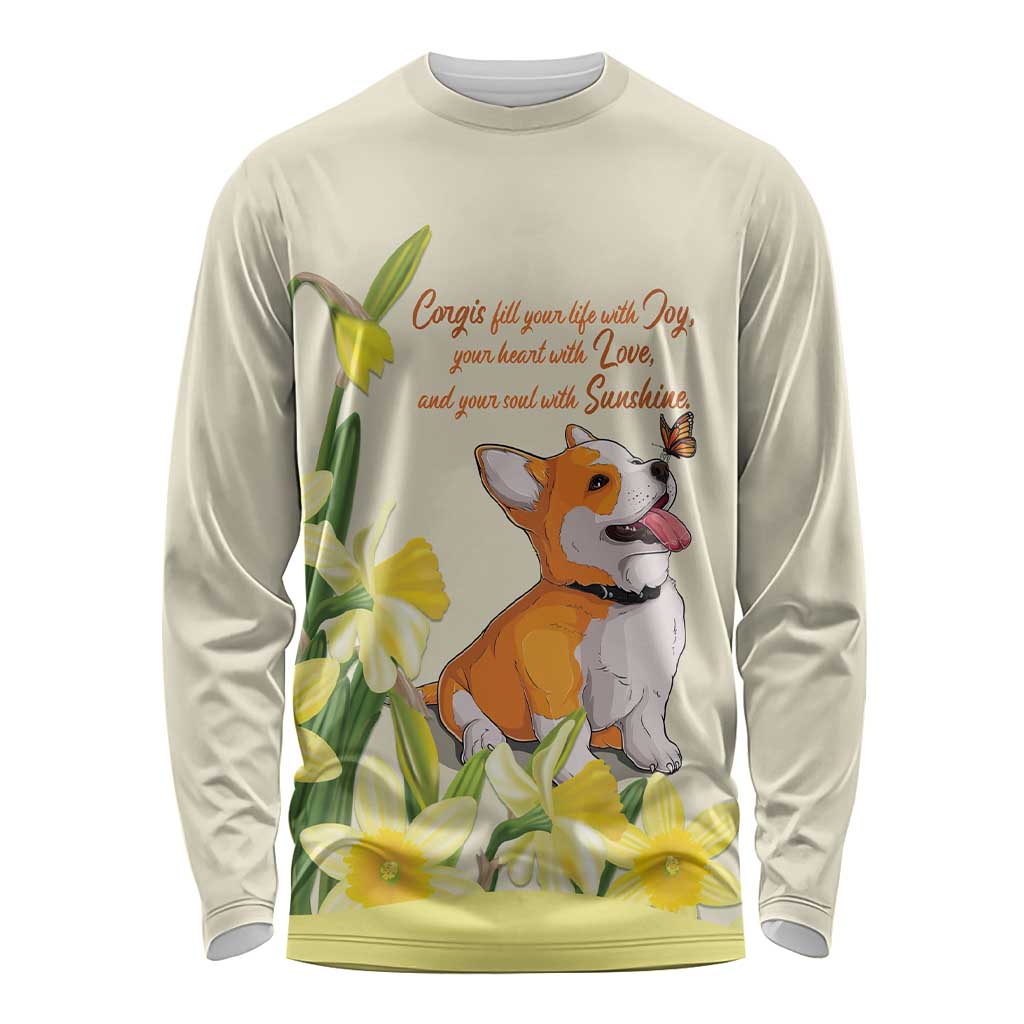 Personalised Wales Corgi and Daffodil Long Sleeve Shirt Welsh Dog Lovers - Wonder Print Shop